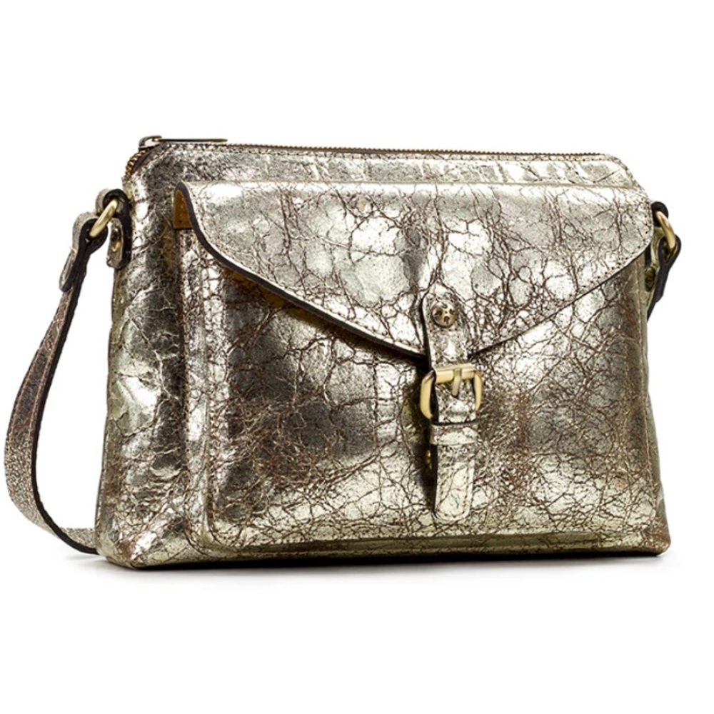 Patricia Nash Avellino chocolate metallic collection. Crossbody bag.